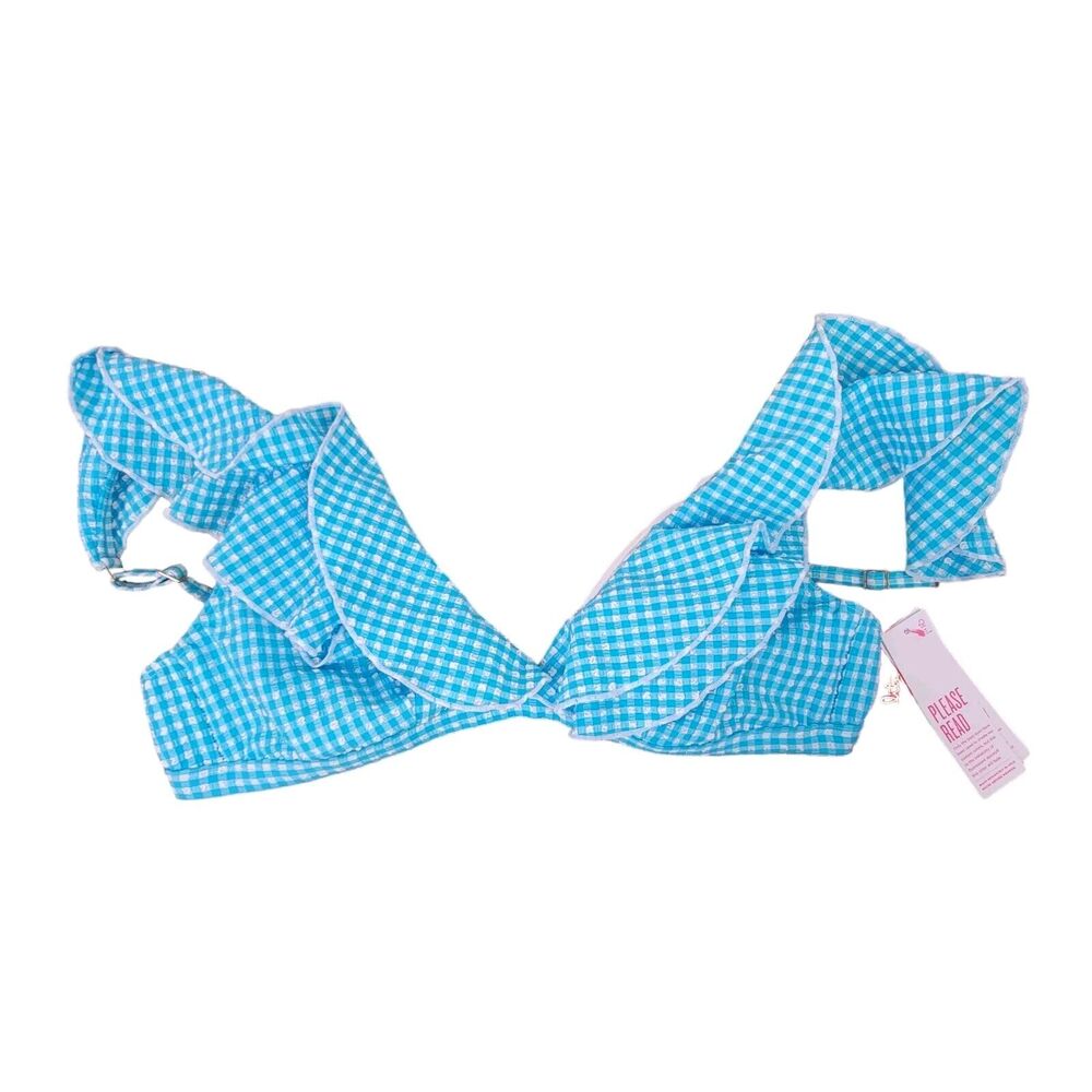 Lilly Pulitzer Aelin Bikini Top Color Turquoise Oasis Crinkle Gingham Size 12